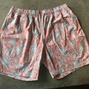 Faherty Pink and Blue Swim Trunks